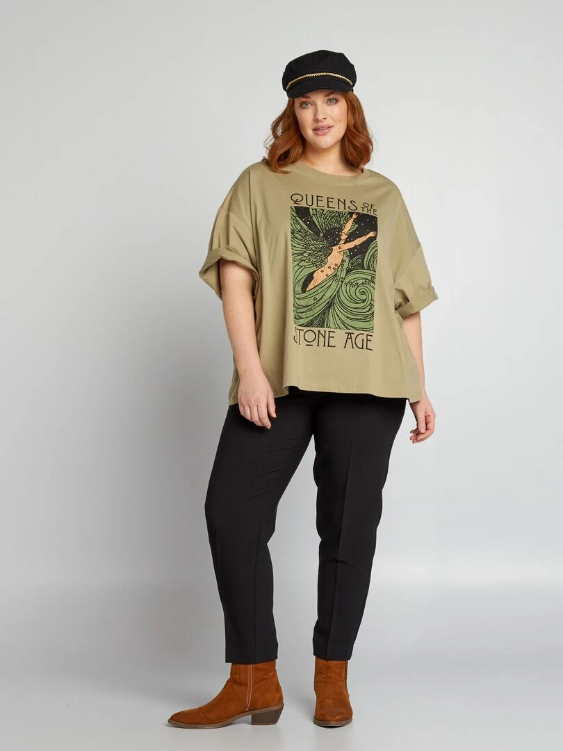 T shirt 'Queens of the stone age' à col rond   Vert