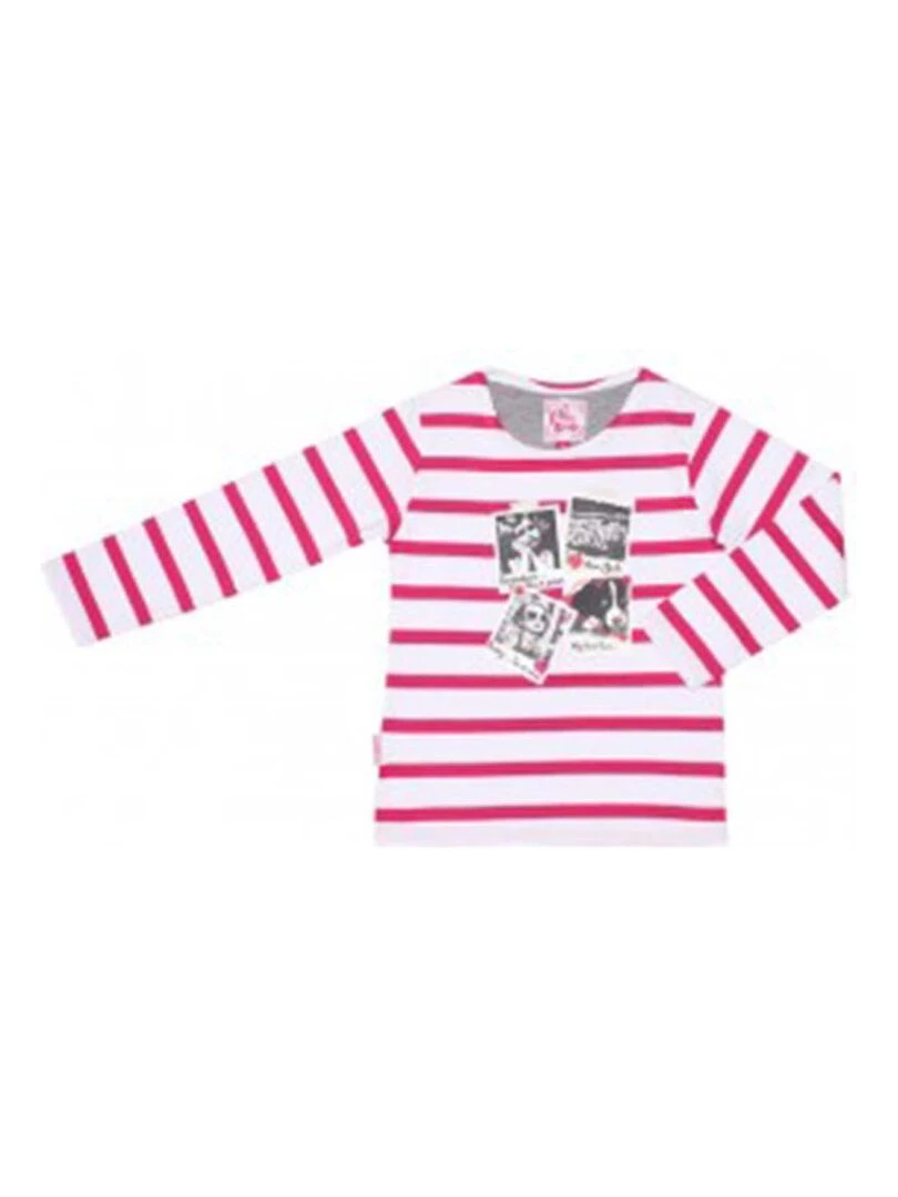 T shirt manches longues fille FAPOLAR MISS GIRLY Blanc Rose