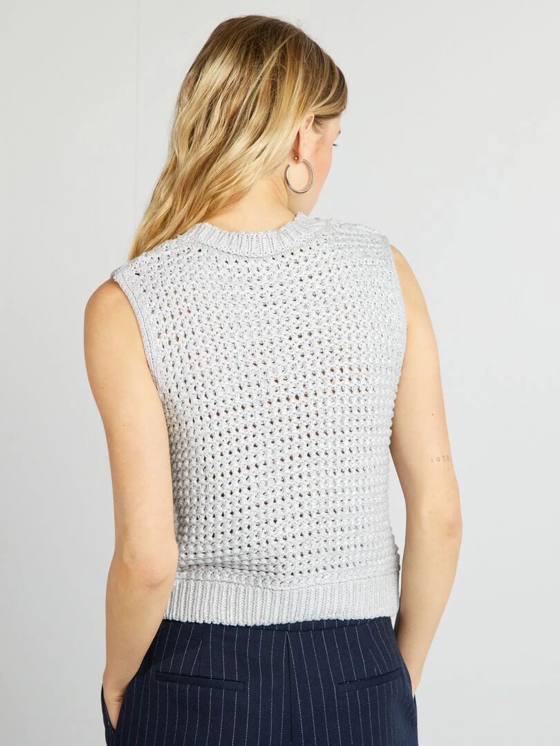 Pull sans manches en crochet   Gris
