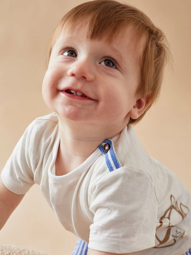 Set t shirt tortue + short rayé  écru/bleu   Noukie's   Bleu