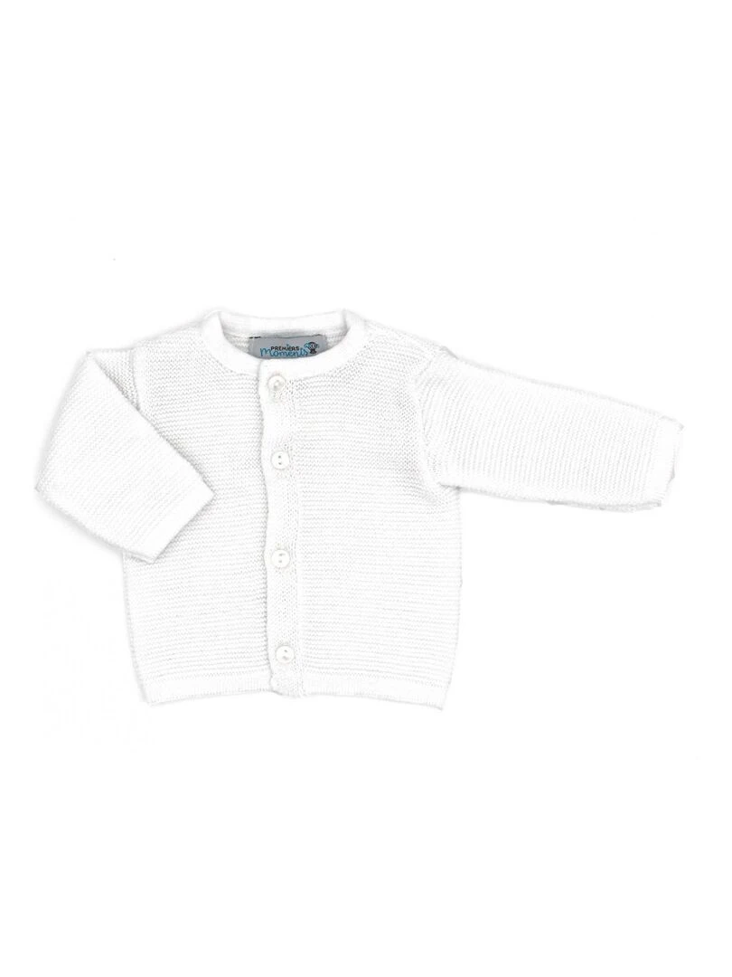 Ensemble tricoté 100% coton bio 1 à 3 mois Blanc