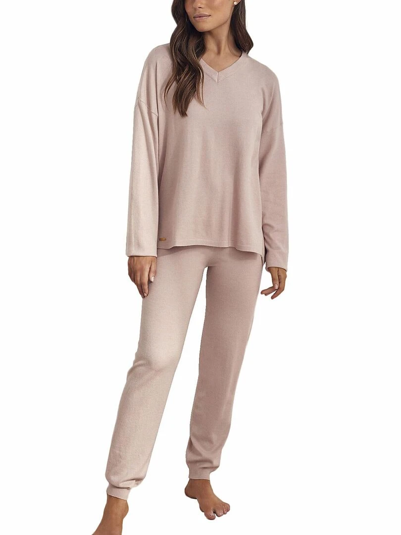 Pyjama pantalon top manches longues Knitting   Rose