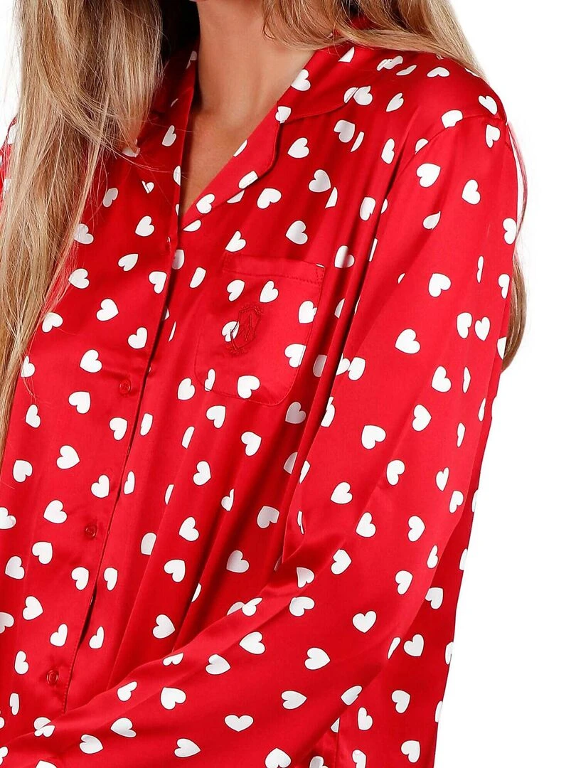 Chemise de nuit satin manches longues Love Christmas   Rouge
