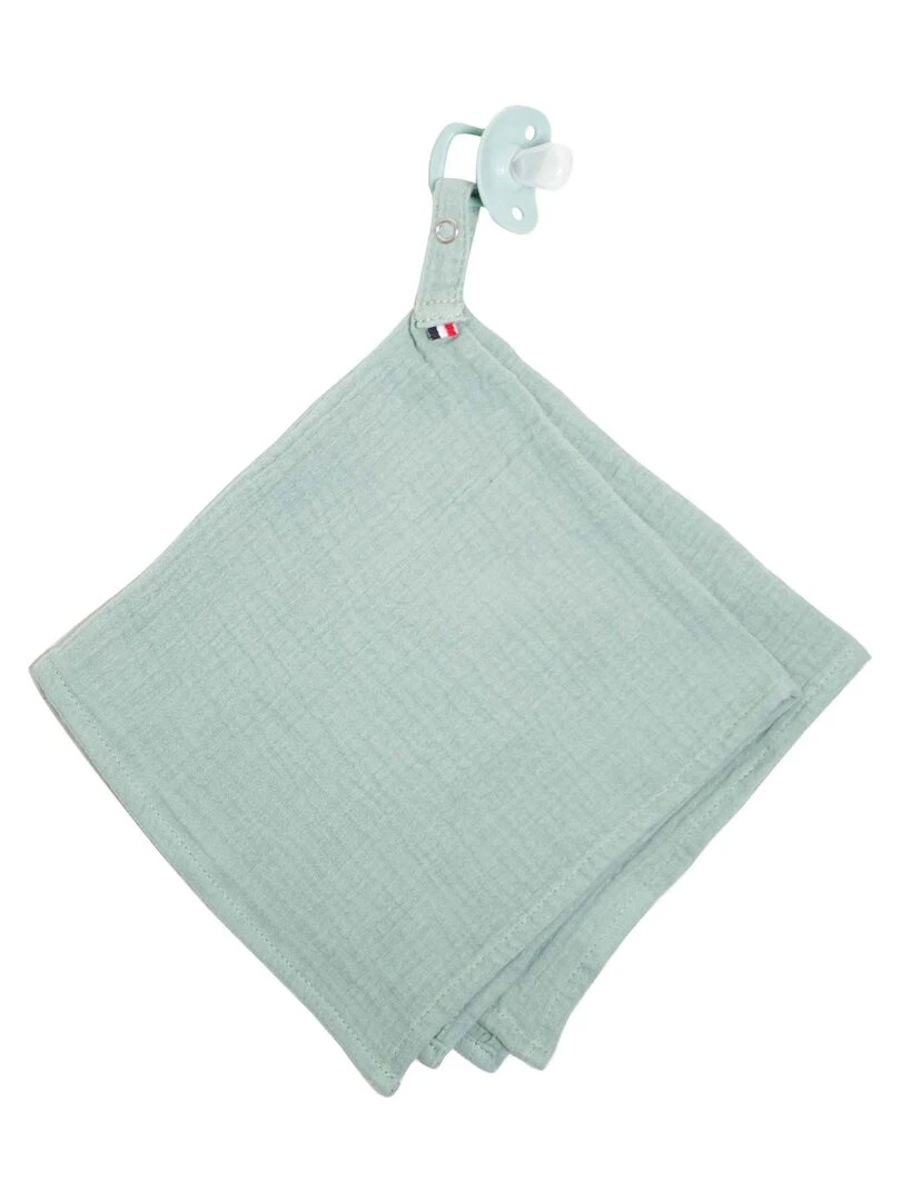 Doudou lange attache tétine en gaze de coton Jeanne Vert d'eau