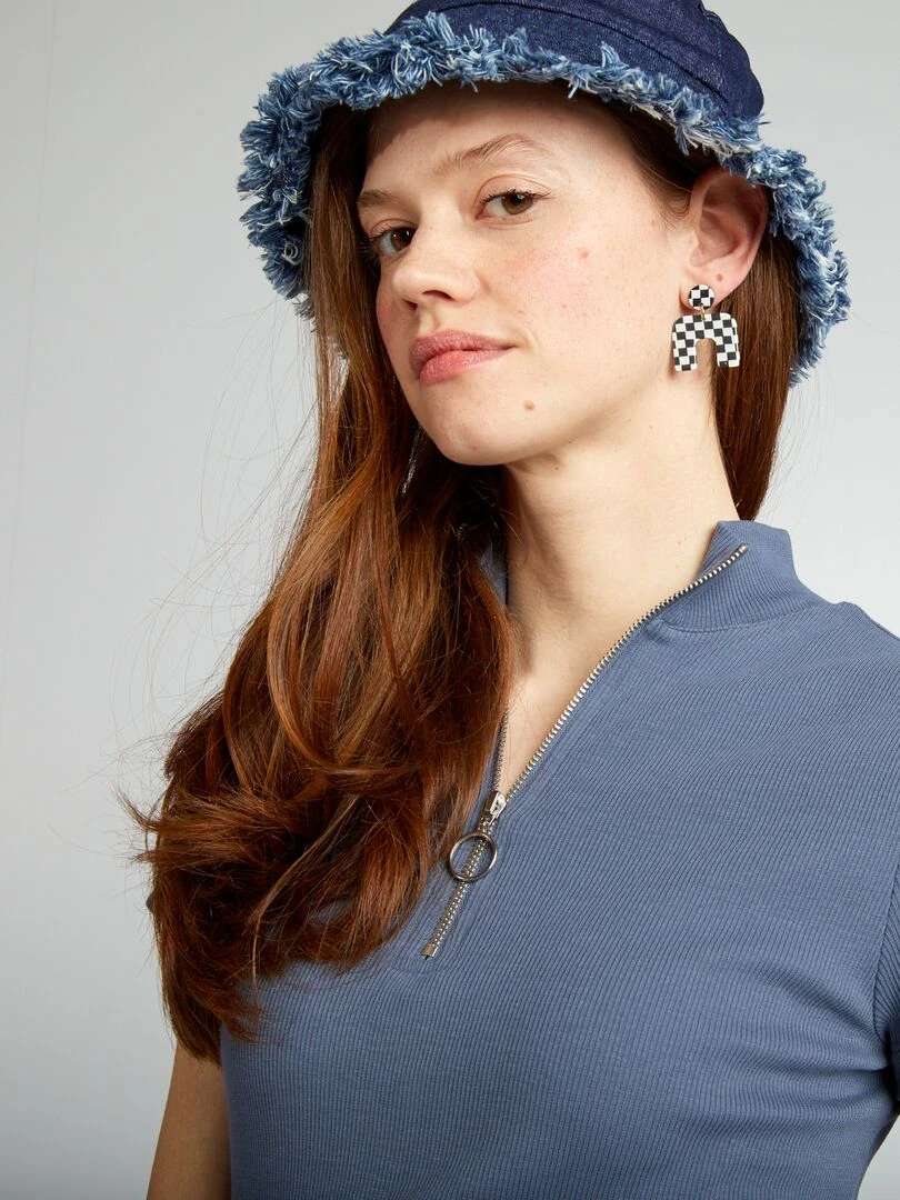 Robe midi en maille côtelée Bleu