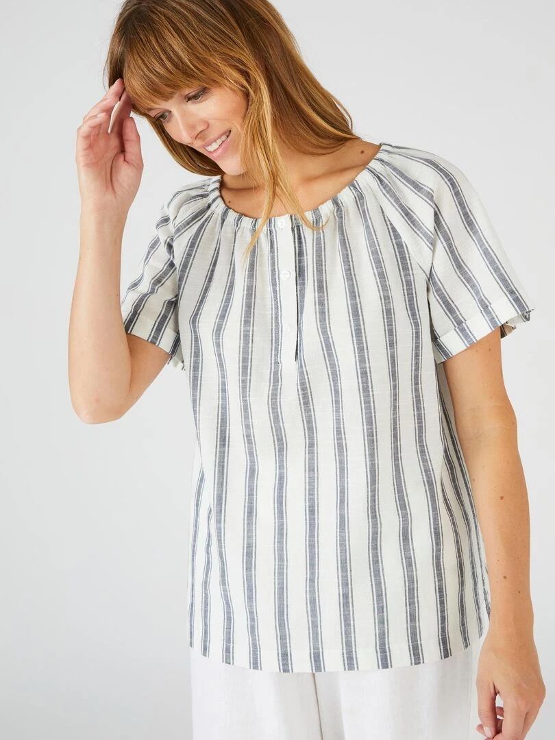 Blouse rayée en voile de coton    Damart   Bleu