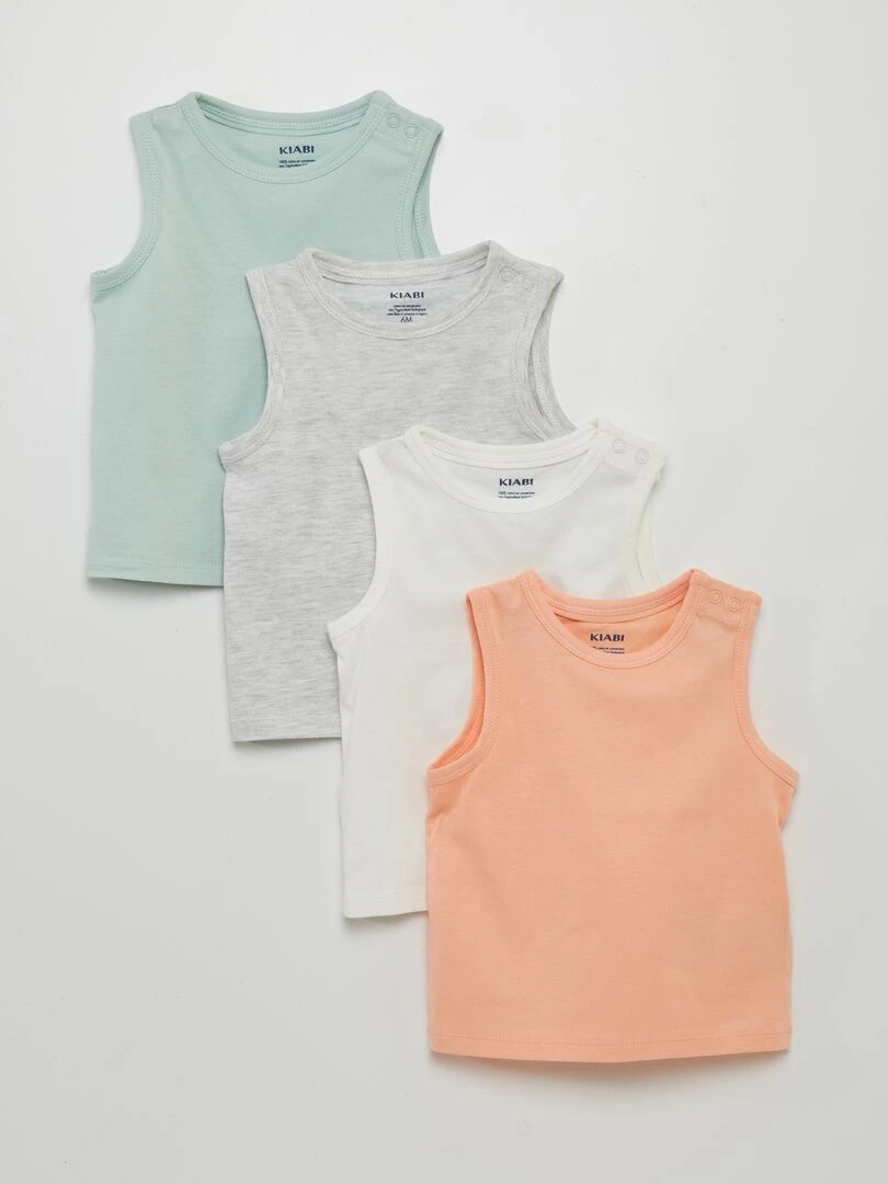 Lot de 4 débardeurs unis orange/blanc/bleu/gris