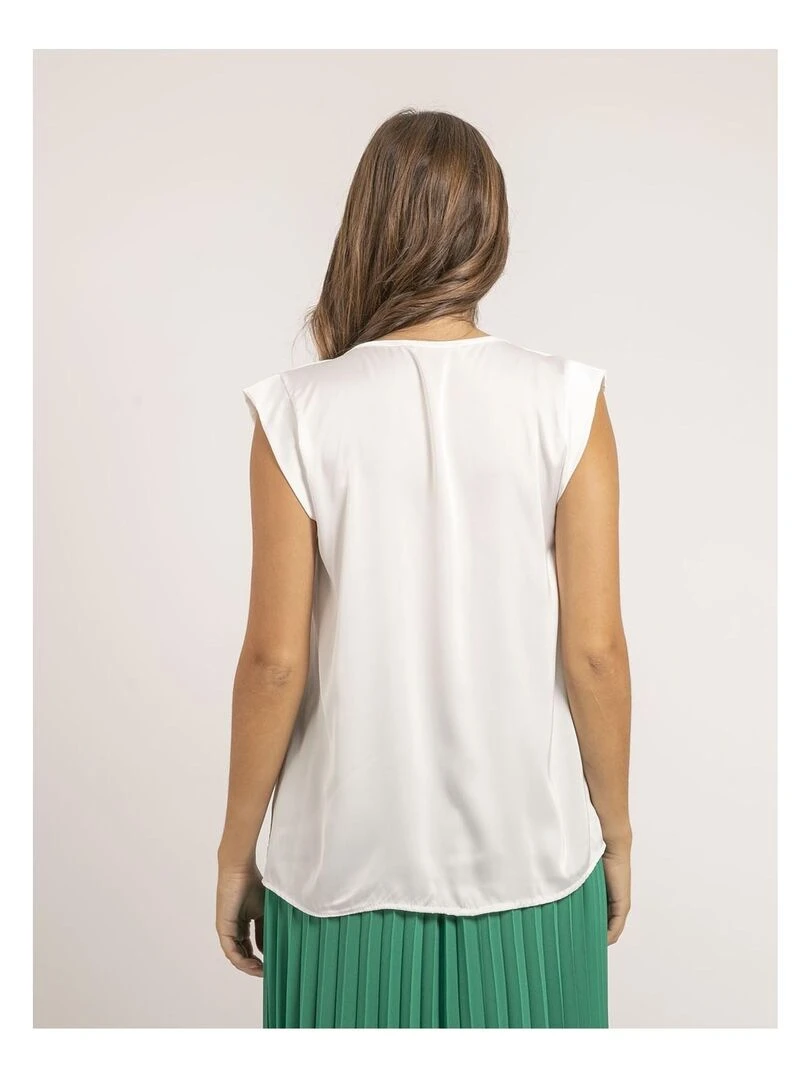 Top col V satin FIKA Blanc