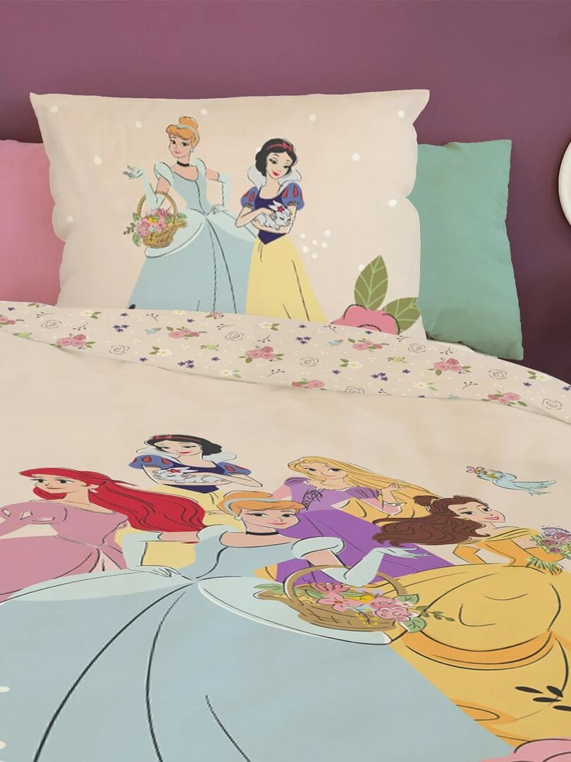 Housse de couette Disney Princesses florales 140x200 cm   100% Coton   Beige   Beige