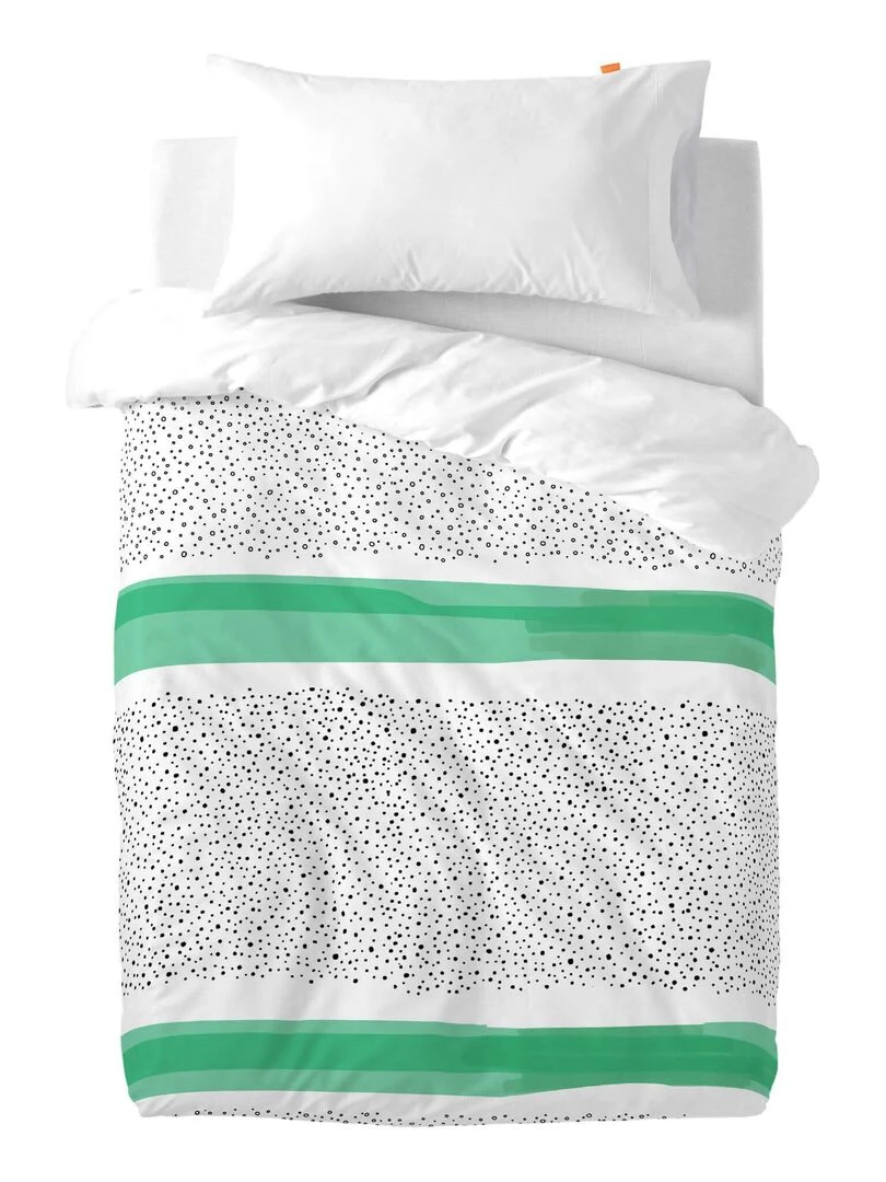 Parure housse de couette 2 pièces Topping "Happyfriday"   Blanc