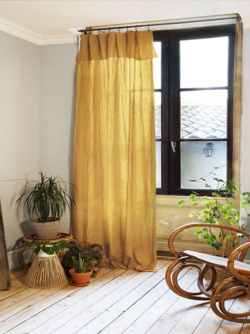 Rideau Ajustable 140x300 cm Gaze de Coton Safran