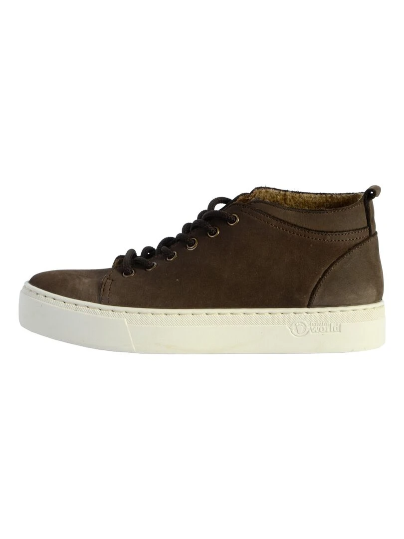 Basket Montante Cuir Natural World Media Nappa Wool Marron