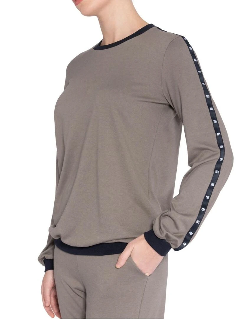 Pyjama en coton et modal avec finitions élastiques Reina   Marron
