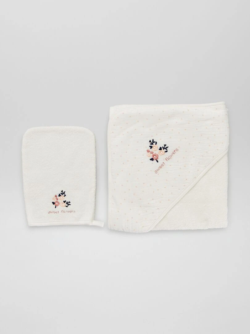 Cape de bain + gant de toilette   2 pièces   Blanc