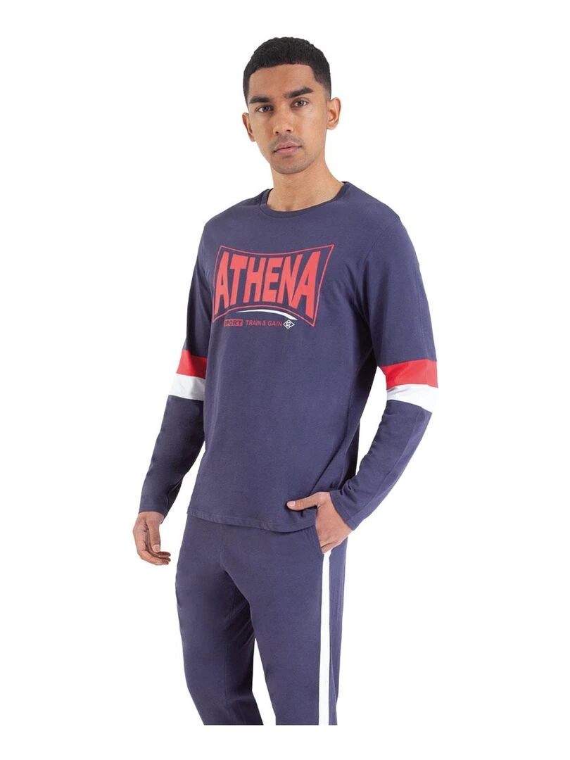 Pyjama long col rond homme Homewear Bleu marine