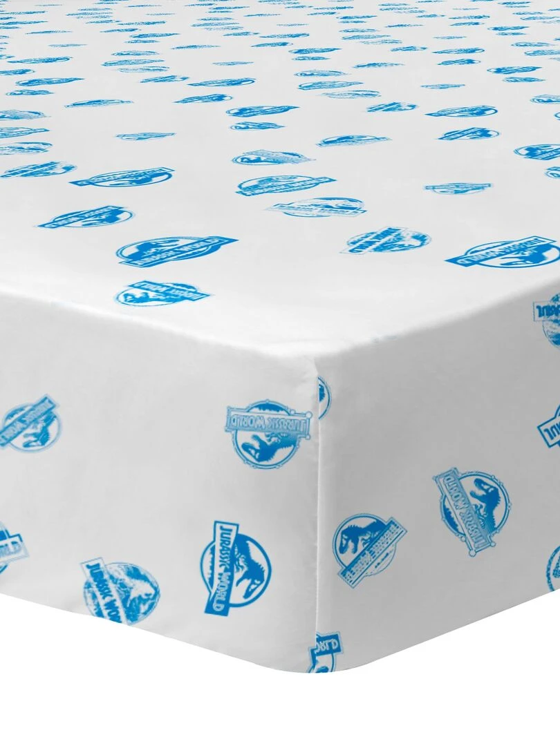 Drap housse imprimé 100% coton JURASSIC WORLD ENCOUNTER Blanc