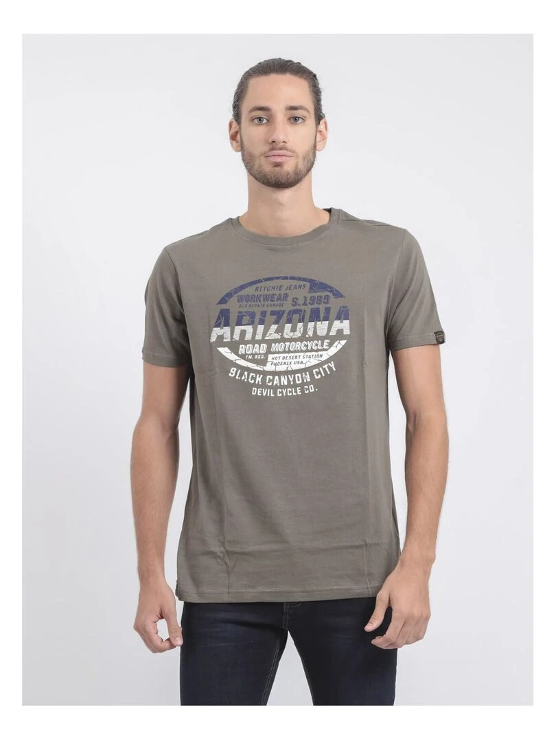 T shirt col rond pur coton JACRAIG Kaki