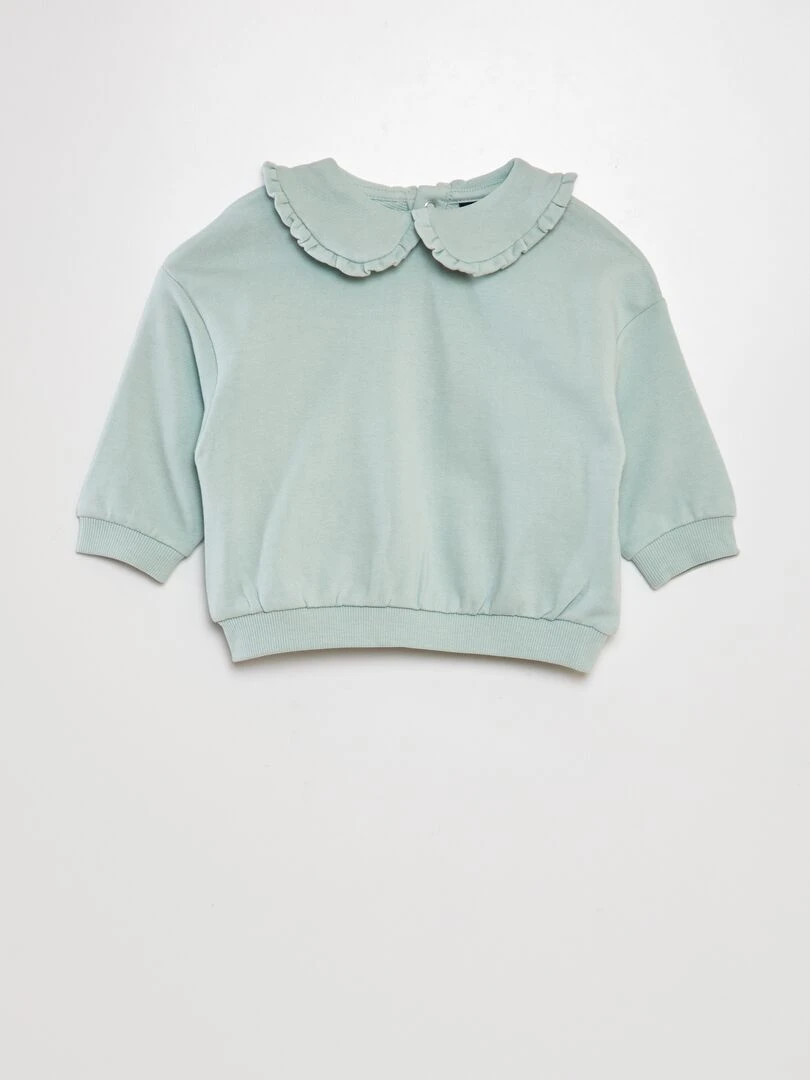 Sweat en coton à col claudine Bleu clair