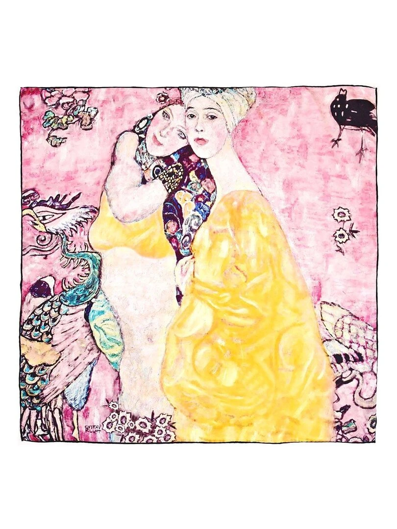 Carré de soie Klimt "Le Amiche" Rose