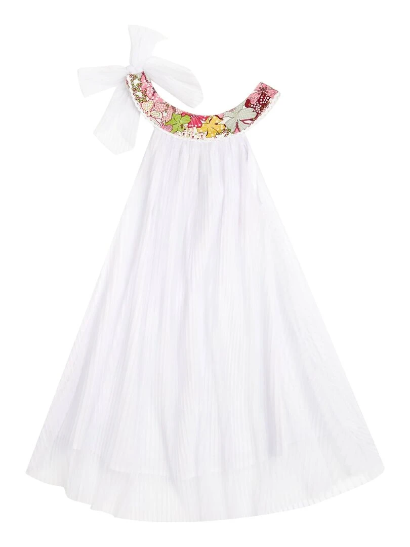 Robe Cérémonie Bohème Fille  Voile Blanc Fleurs Rose  ALIZEE   La Faute à Voltaire   Blanc Rose
