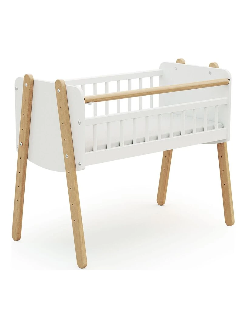 AT4 Berceau cododo en bois PIRATE Blanc et Hêtre Verni 40 x 80 cm Blanc Marron