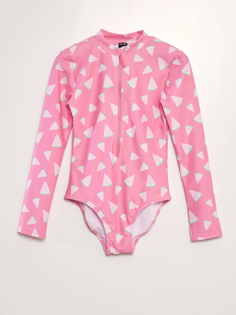 Maillot de bain imprimé manches longues 1 pièce Rose