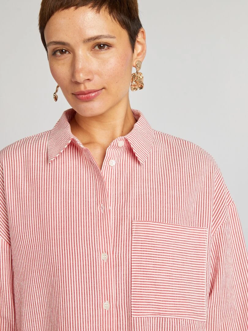 Chemise à manches longues rayée   Rouge