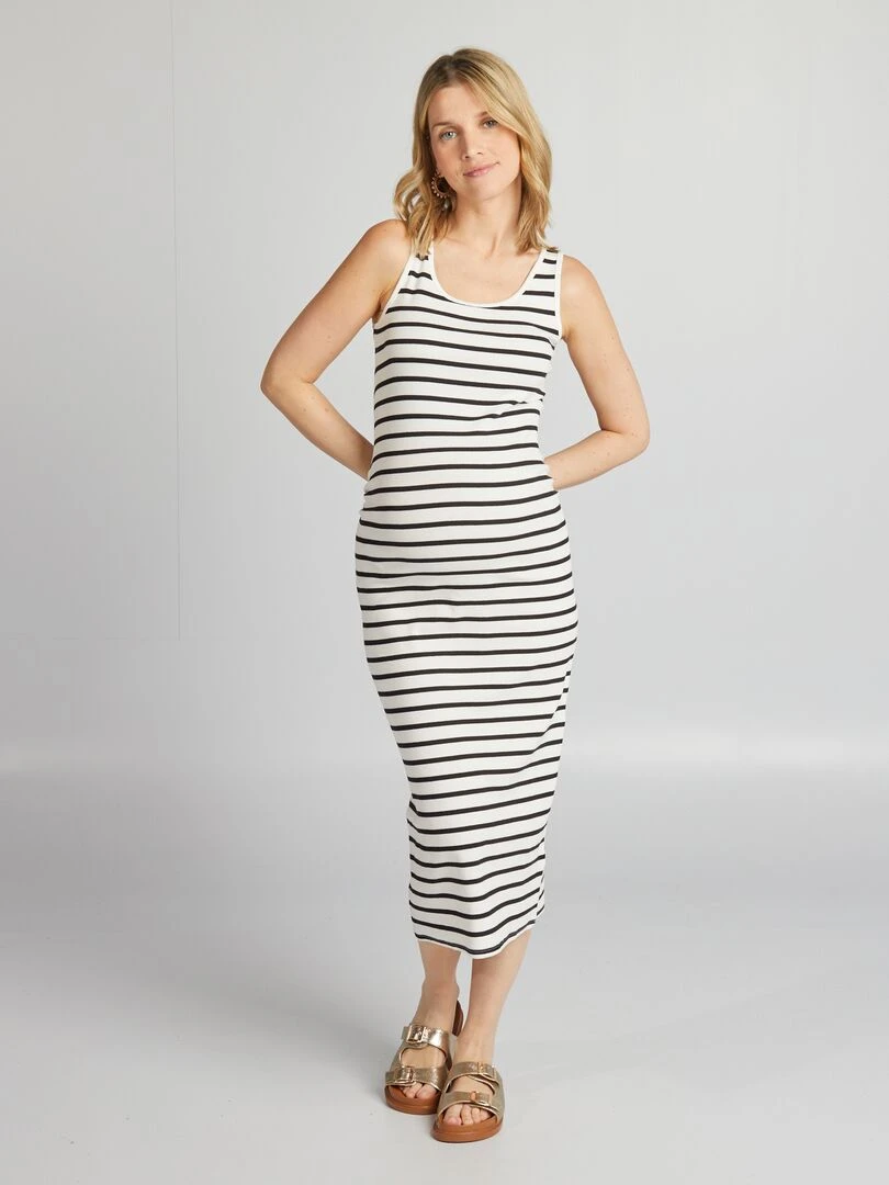 Robe côtelée grossesse   Blanc/noir