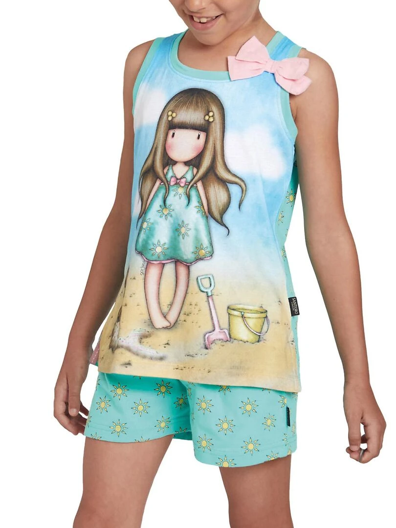Pyjama fille short débardeur Hello Summer Santoro Bleu