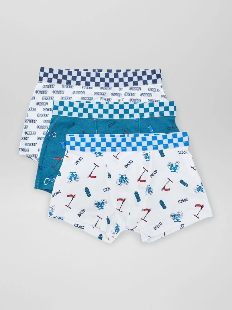 Lot de 3 boxers stretch Blanc/bleu