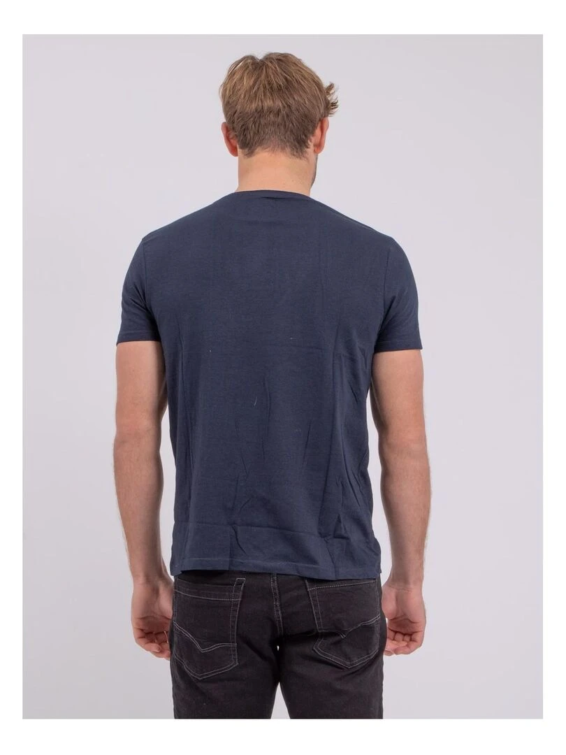 T shirt manches courtes col rond pur coton NUMILAN   Bleu marine