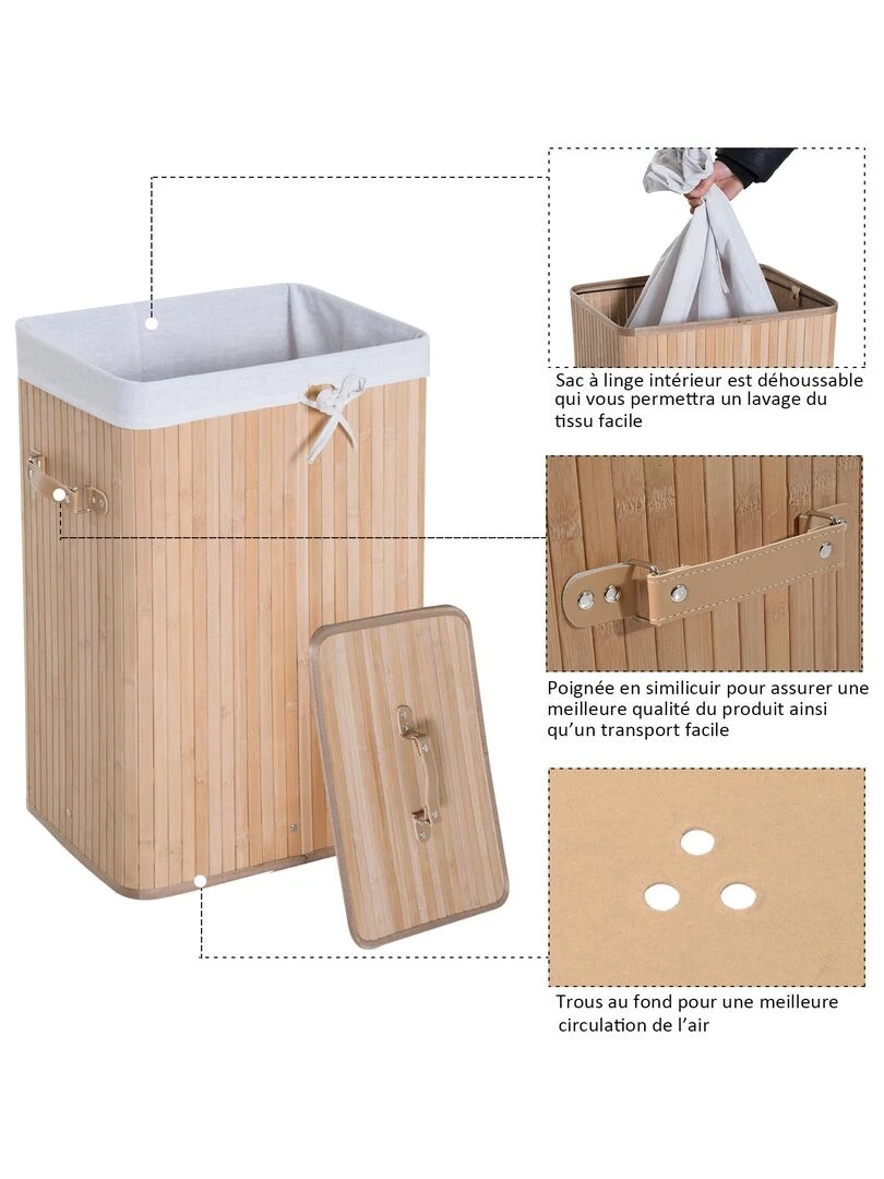 Panier à linge bambou beige   Beige