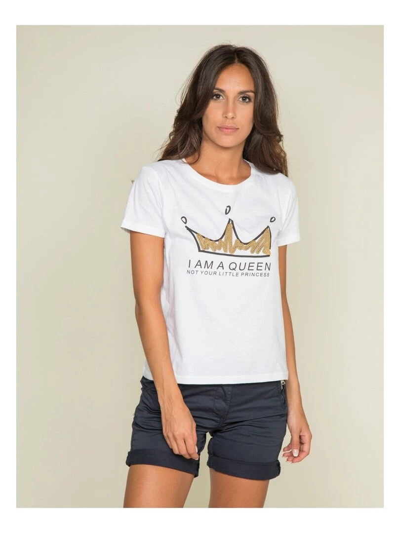 T shirt col rond message FRESIA Blanc