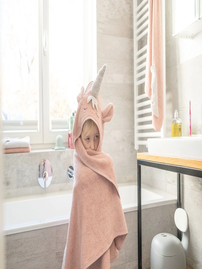 Serviette à capuche licorne Rose