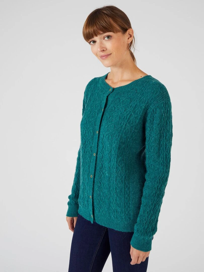 Cardigan jeu de maille mélange alpaga   Damart   Vert