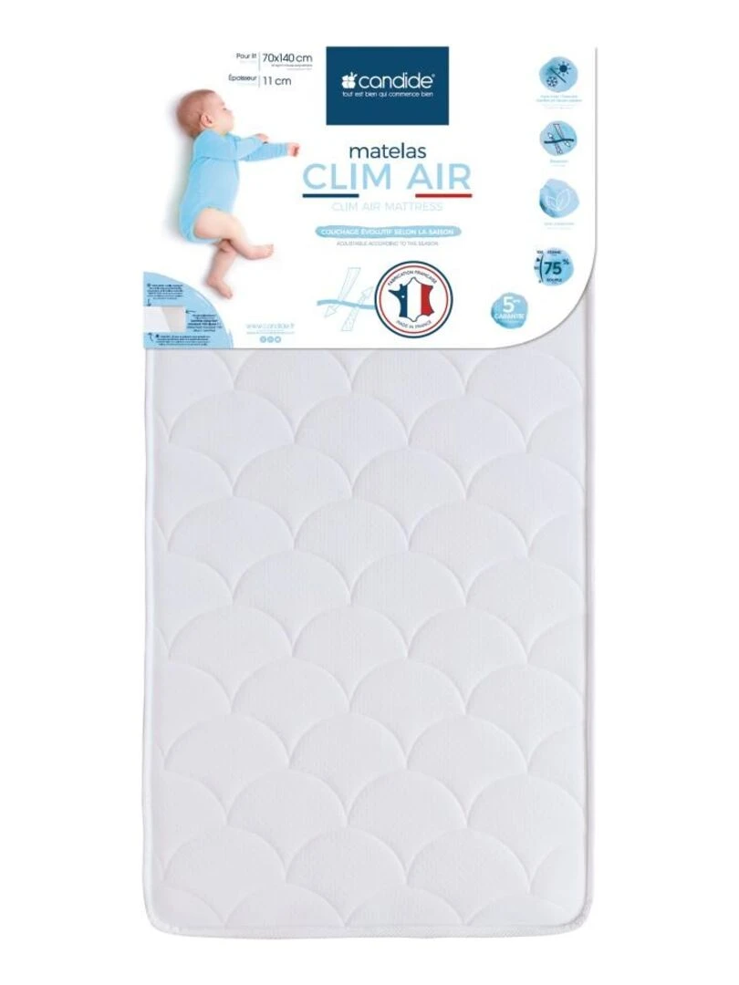 Matelas bébé Clim air 70 cm x 140 cm x 11 cm Blanc
