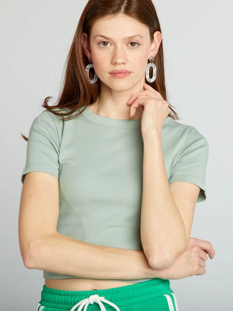 T shirt cropped manches courtes   Vert jade