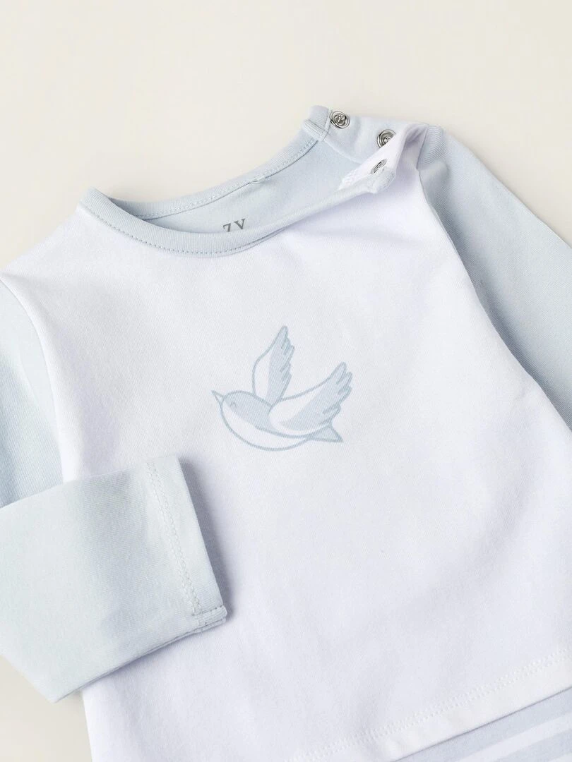 Combinaison avec pieds pour nouveau né 'Hirondelles' manches longues EARLY BLOOM   Bleu clair