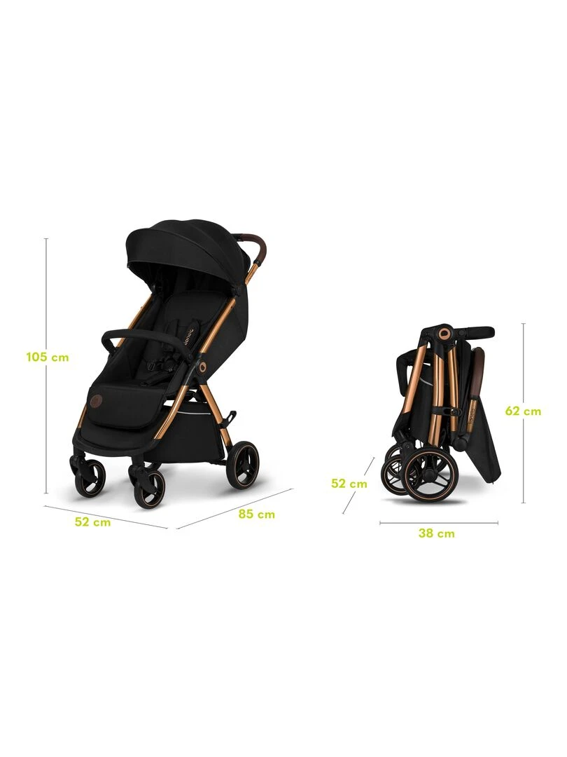 LIONELO Ingrid   Poussette bébé compacte   Jusqu'à 22 Kg   Légère & pliable   Noir/Or   Noir Doré