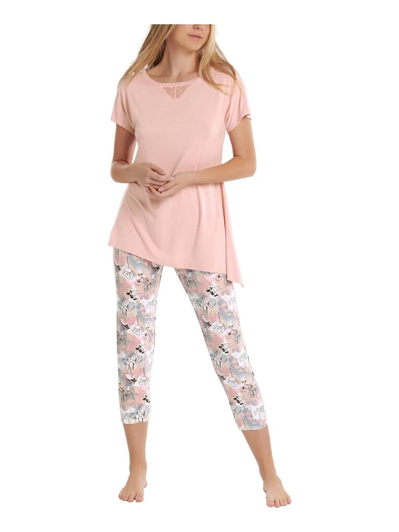 Tenue d'intérieur pyjama legging 7 8 tunique manches courtes Lilly Multicolore