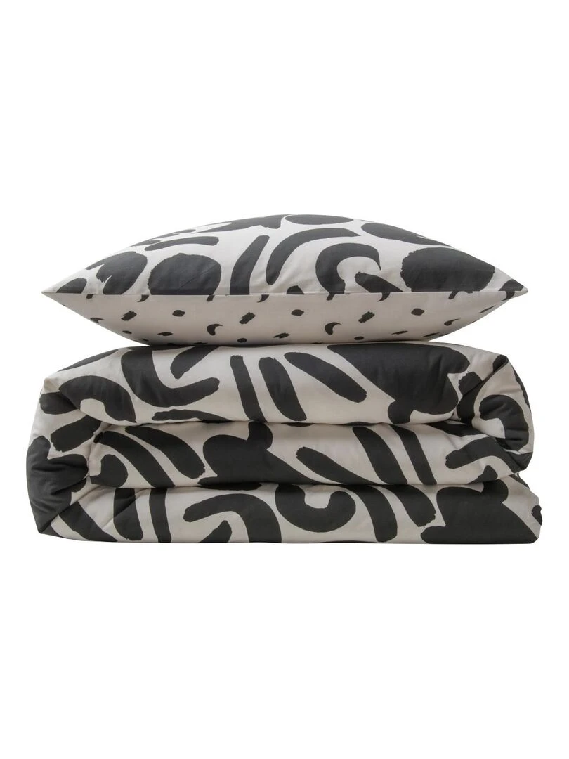 Future Home   Parure de lit 2 personnes en coton 57 fils imprimé noir   Noir