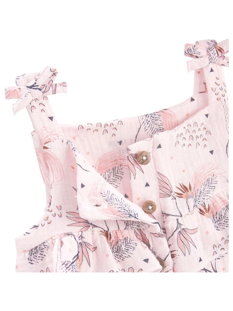 Barboteuse bébé et chapeau en gaze de coton Exotic Bird   Rose