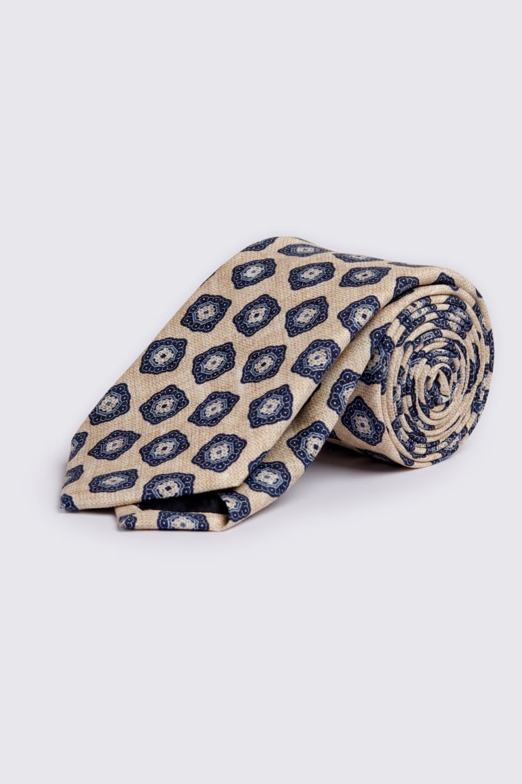 Bottinelli Neutral & Navy Silk Medallion Tie Buy Online at Moss