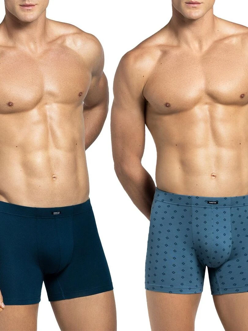 Pack de 2 boxers en coton Belmond avec ceinture tubulaire Bleu
