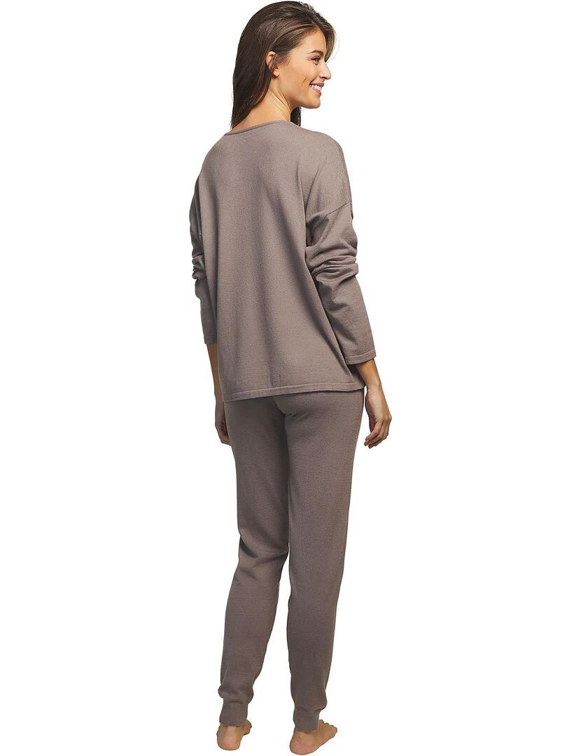 Tenue détente et intérieur pyjama pantalon haut Tricot Beige