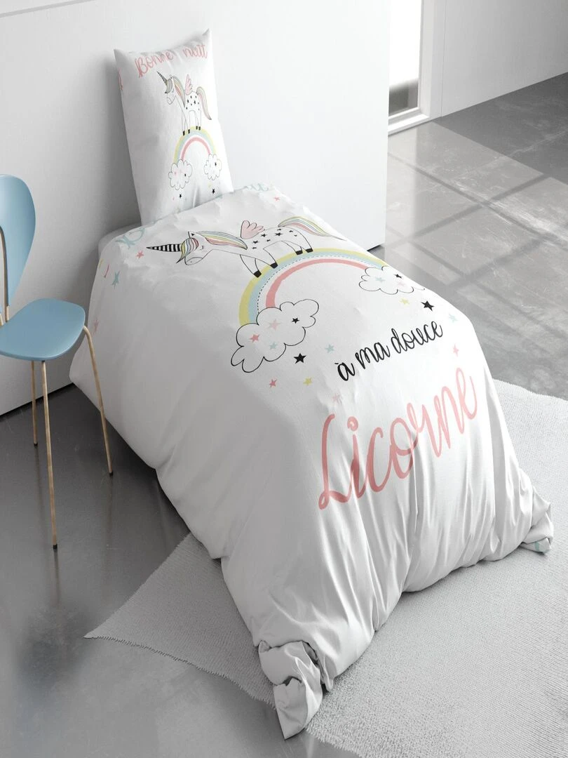 Housse de couette + 1 taie 140 x 200 cm Majesty ma douce licorne Blanc
