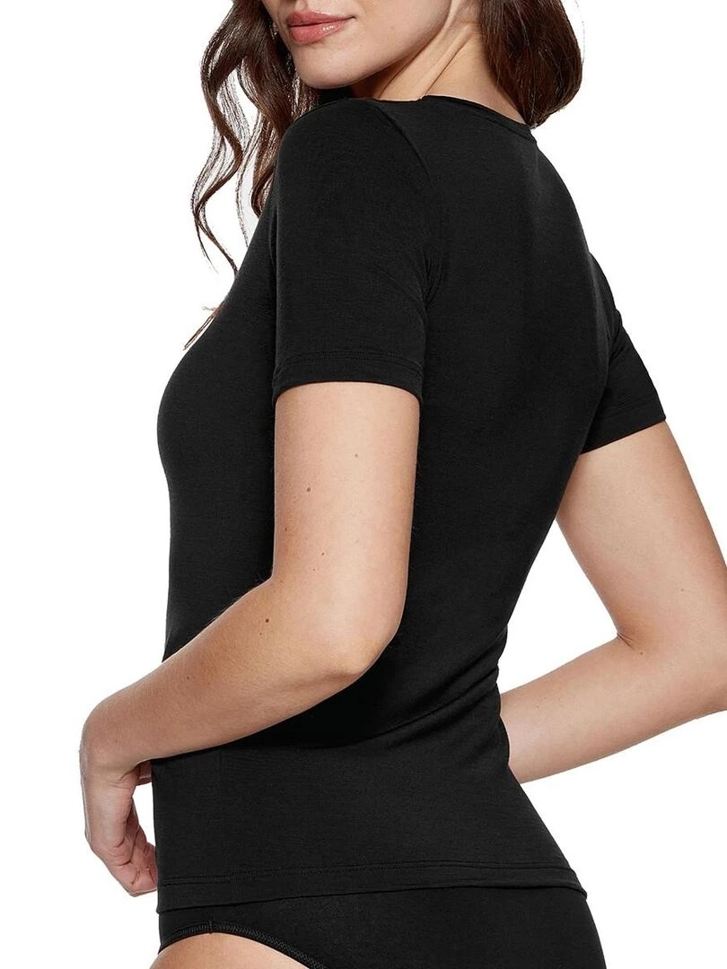 Tricot de peau manche courte laine lyocell Premium Wool   Noir