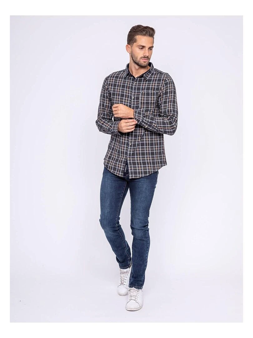 Chemise manches longues carreaux pur coton TILOUP   Marron