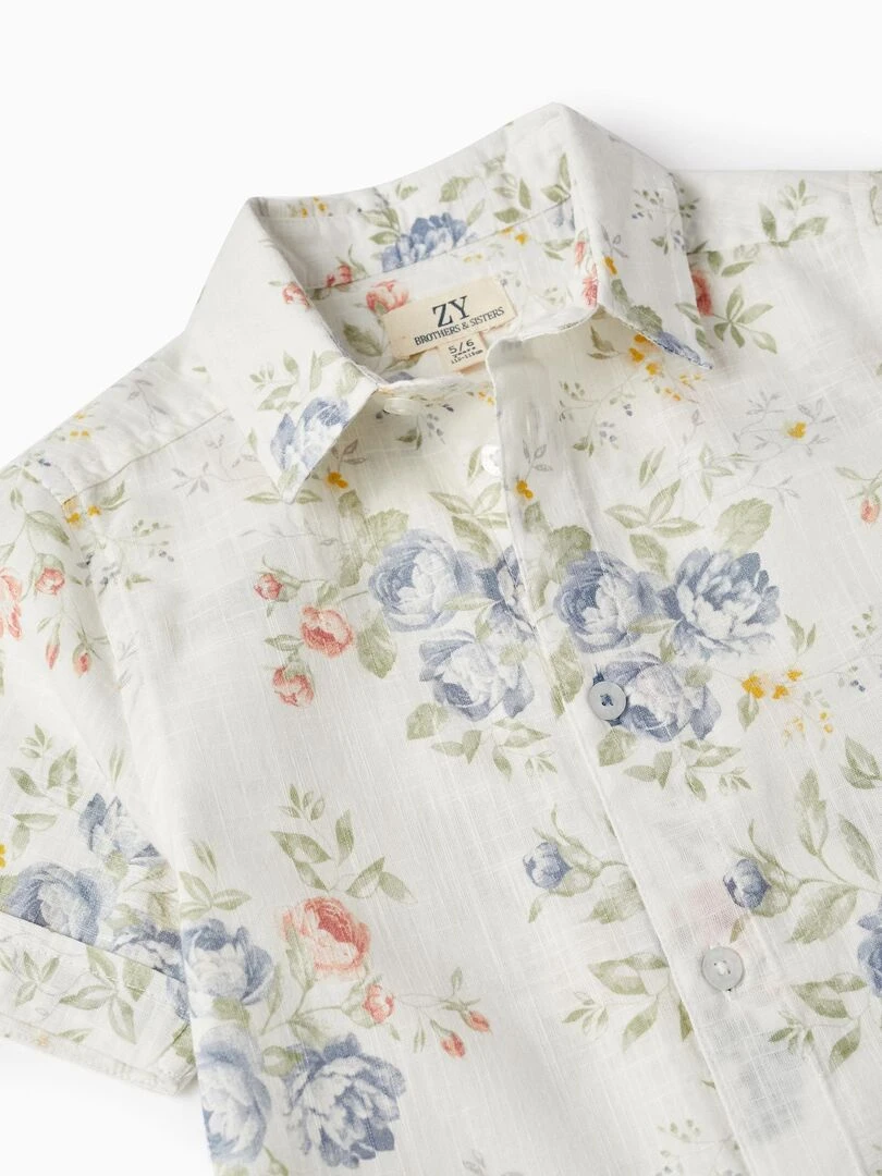 Chemise Florale En Coton Pour Garçon 'B&S' manches courtes BROTHERS&SISTERS   Beige clair