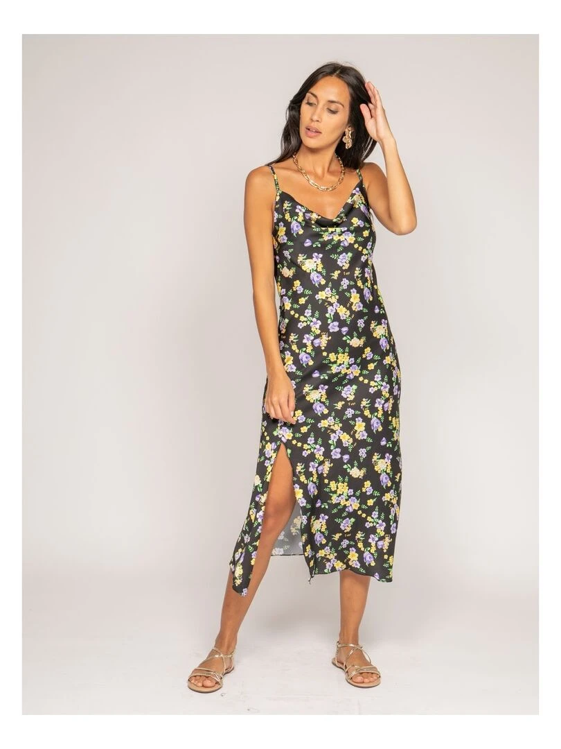 Robe midi motifs satin INZOU   Noir